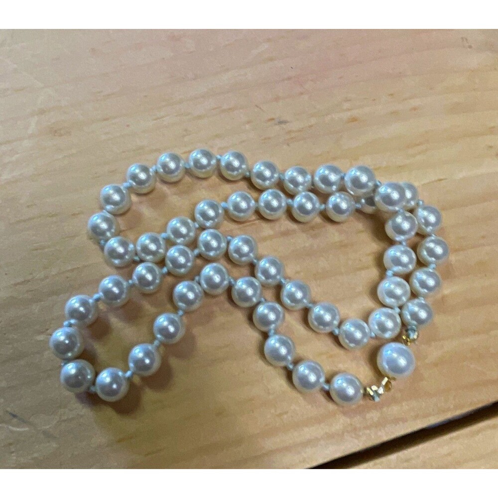 White Simulated Faux Pearl Beaded Strand Necklace With Clasp